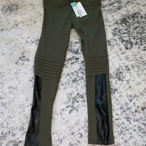Olive Moto leggings with leather detail